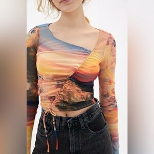 URBAN OUTFITTERS Shona Cinched Mesh Top in Multi Colors Size Small